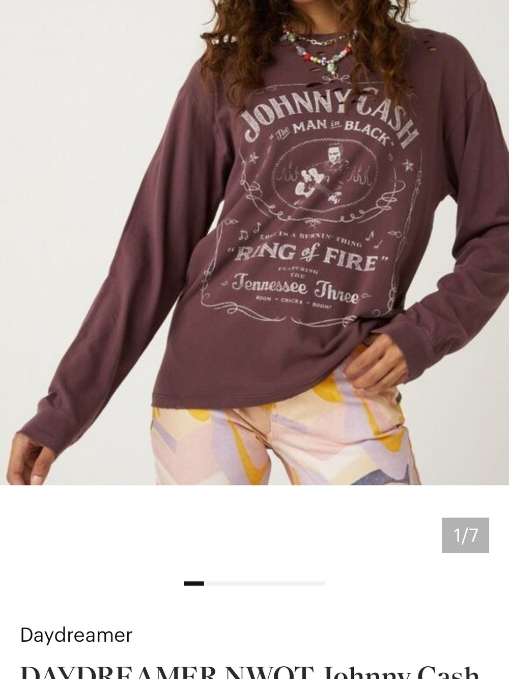 Daydreamer Johnny Cash Graphic Long Sleeve Tee - Plum